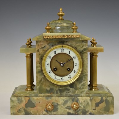 Lot 593 - Late 19th century French green onyx architectural mantel clock