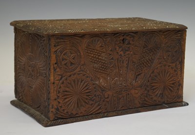 Lot 538 - Mid 17th century chip-carved oak boarded table box