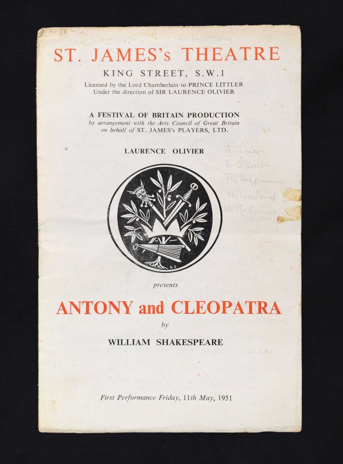 Lot 148 - Signed Antony and Cleopatra programme - Vivien Leigh, Laurence Olivier, etc