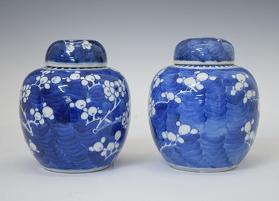 Lot 458 - Pair of Chinese blue and white prunus ginger jars