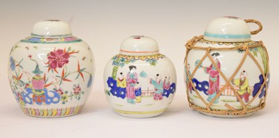 Lot 459 - Three Chinese Famille Rose ginger jars with covers