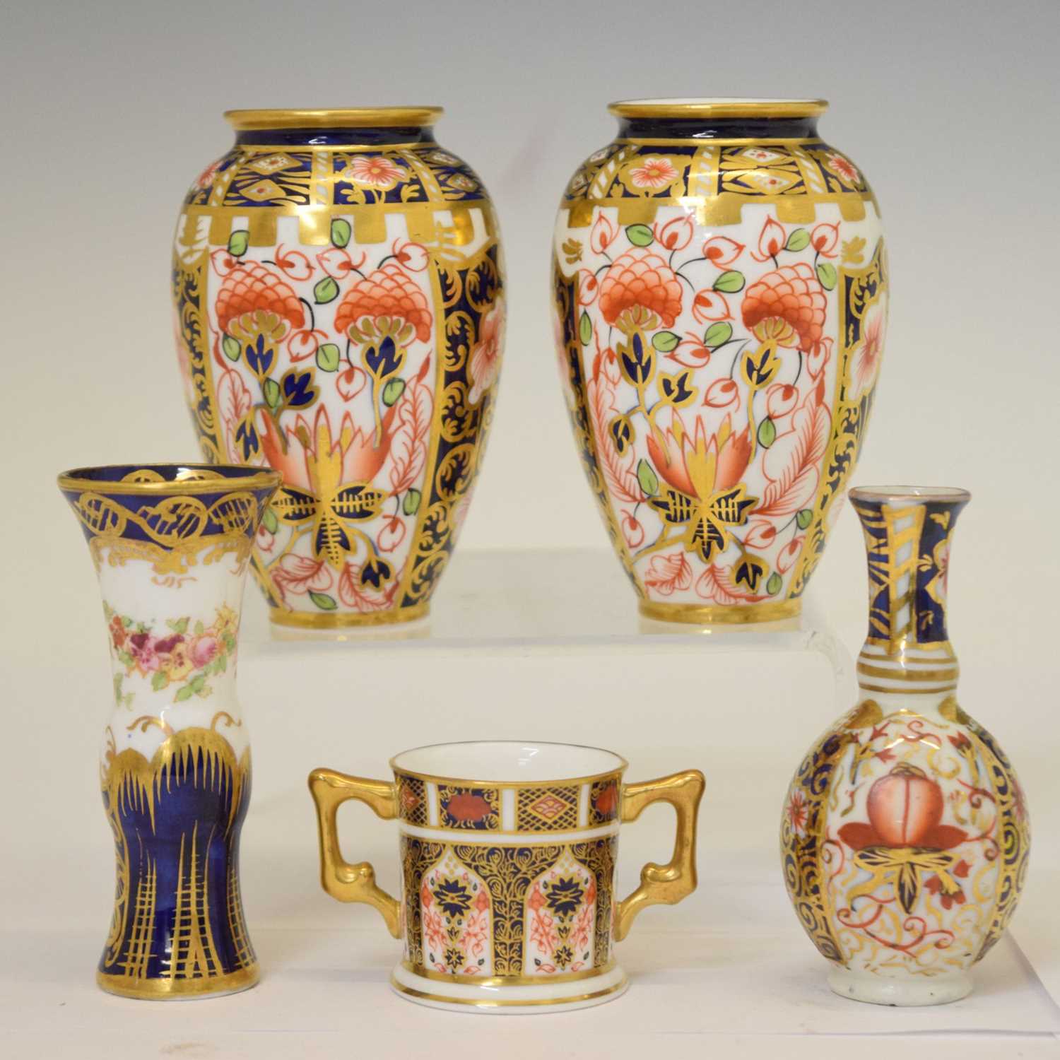 Lot 434 - Pair of Royal Crown Derby Imari Witches pattern miniature vases