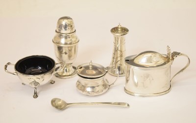 Lot 183 - George V silver twin-handled salt, and a quantity of silver cruets