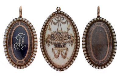 Lot Three late George III seed pearl-decorated pendants