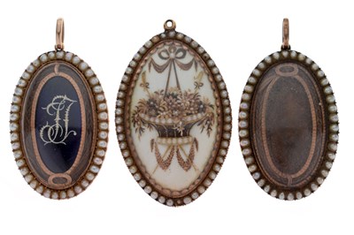 Lot 45 - Three late George III seed pearl-decorated pendants