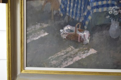 Lot 415 - Jacqueline Williams, NEAC (British, b.1962) - Oil on canvas - 'Tea by the window'