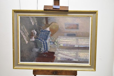 Lot 415 - Jacqueline Williams, NEAC (British, b.1962) - Oil on canvas - 'Tea by the window'