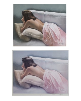 Lot 590 - Domingo Alvarez Gomez (Spanish, b.1942) - Watercolour - 'Carla Reclining I'