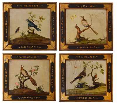 Lot 432 - After Samuel Dixon (Irish, d. 1769) - Set of four basso rilievo ornithological studies