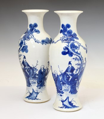 Lot Pair of Chinese Qing Dynasty blue and white porcelain baluster vases