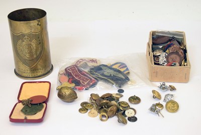 Lot 450 - First World War artillery shell trench art vase and mixed collectables