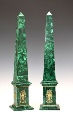 Lot 179 - Large pair of malachite obelisks