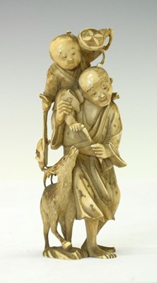 Lot 295 - Japanese carved ivory okimono of Fukurokuju and Daikoku