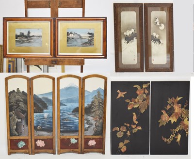 Lot 544 - Early 20th century Japanese folding table screen with view of Mount Fuji