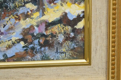 Lot 602 - Alan King (1946-2013) - Oil on board - 'Winter Stroll', Northwood, Devon