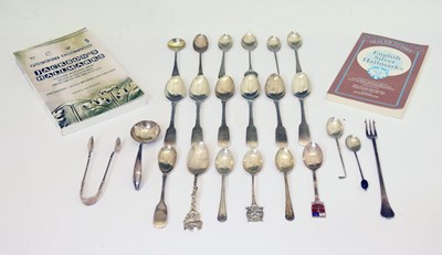 Lot 243 - Set of six George III silver Fiddle pattern teaspoons, etc