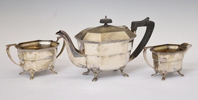 Lot 282 - George VI silver three-piece tea set