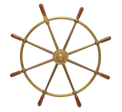 Lot 241 - 20th century brass ship's wheel, stamped 'Brown Bros. & Co. Ltd., Rosebank Ironworks, Edinburgh'