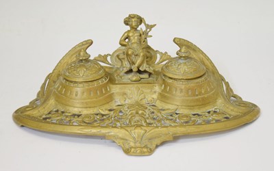 Lot 396 - Cast gilt metal inkstand