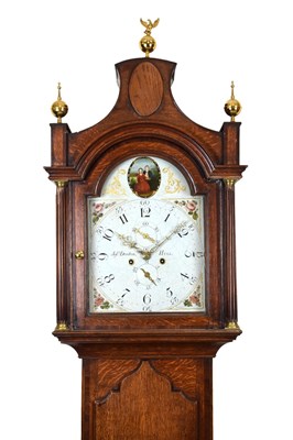 Lot 513 - George III oak and mahogany-cased 8-day painted dial longcase clock, Joseph Denton, Hull