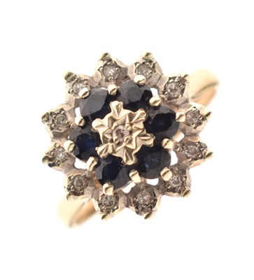 Lot 26 - 9ct gold sapphire and diamond cluster ring