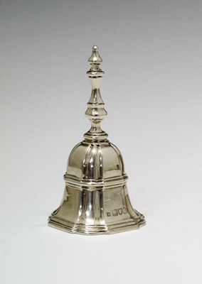 Lot 84 - Victorian cast silver bell of shaped square form in the 17th Century manner
