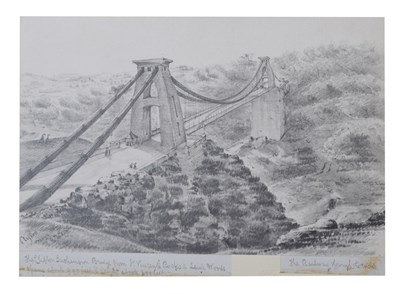 Lot 592 - 19th century English school - Pencil sketch of the Clifton Suspension Bridge