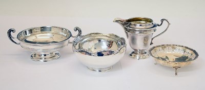 Lot 226 - George V silver twin-handled pedestal bowl, George V cream jug, etc