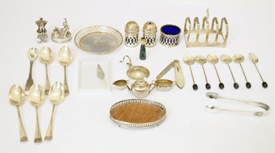 Lot 228 - Collection of silver to include an Edward VII silver miniature three-piece tea set and tray, etc