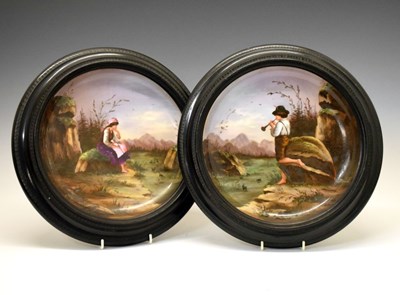 Lot 367 - Pair of porcelain plates, framed