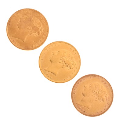 Lot 296 - Three Victorian gold half sovereigns, 1864, 1876, 1878