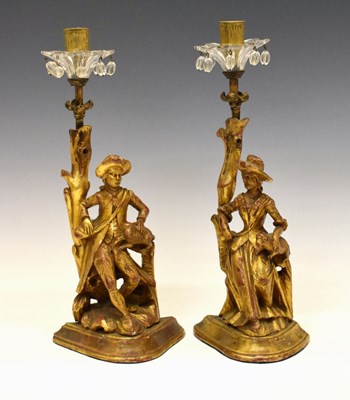 Lot 495 - Pair of giltwood figural candlesticks