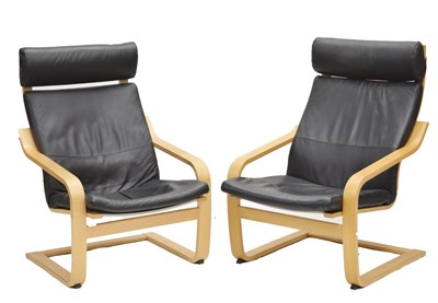 Lot 663 - Pair of Ikea 'Poang' cantilever easy chairs