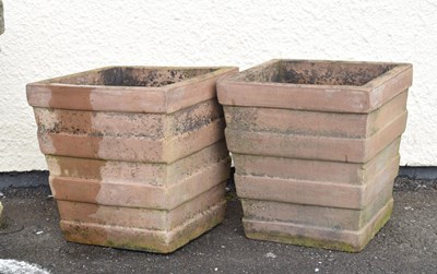 Lot 710 - Pair of terracotta garden planters of square tapered form