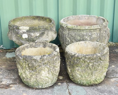 Lot 719 - Pair composite stone garden planters, another planter and urn