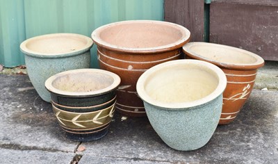 Lot 724 - Five glazed garden pots/planters