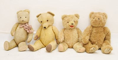 Lot 381 - Child's vintage golden mohair teddy bear, with jointed limbs and three others