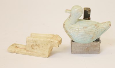 Lot 414 - Carved soapstone duck and oxen group (2)