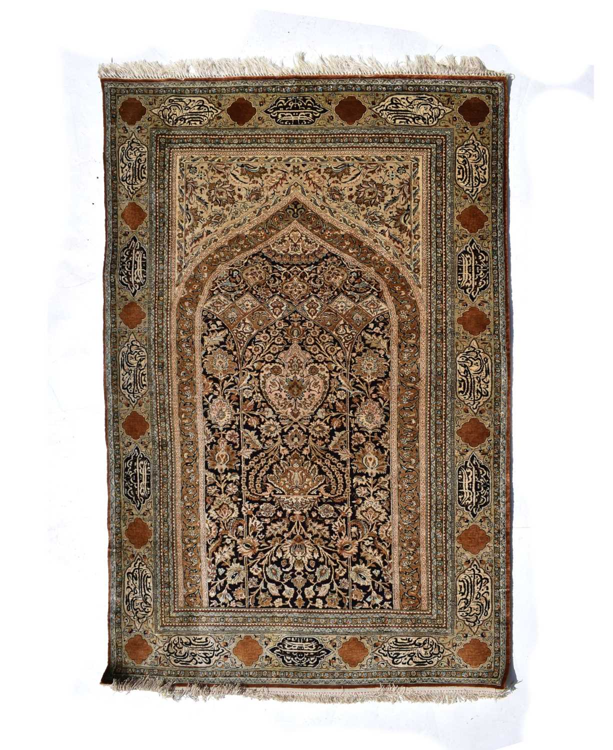 Lot 464 - Middle Eastern silk on wool prayer rug