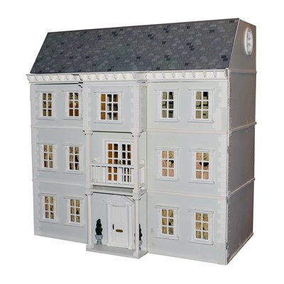 Lot 290 - Large kit built dolls house in the form of a balcony fronted Georgian-style manor