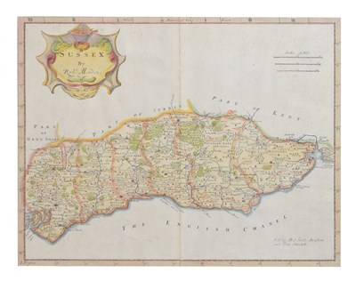 Lot 532 - Robert Morden - Early 18th century hand coloured map of Sussex