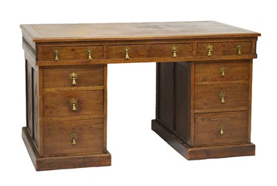 Lot 685 - Early 20th century oak twin pedestal desk