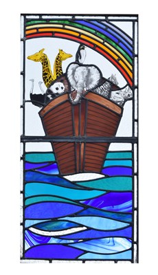 Lot 305 - Late 20th century leaded stained glass Noah's Ark panel