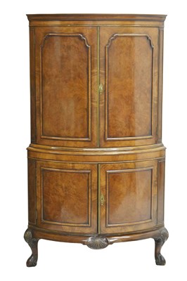 Lot 614 - Reproduction walnut bowfront cocktail cabinet