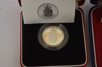 Lot 342 - Two Royal Mint silver proof Piedfort One Pound Coins, etc