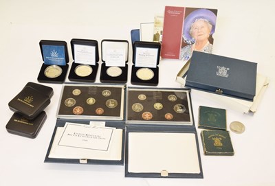 Lot 348 - Five Royal Mint year packs, six Buckinghamshire Mint gilt medallions, etc