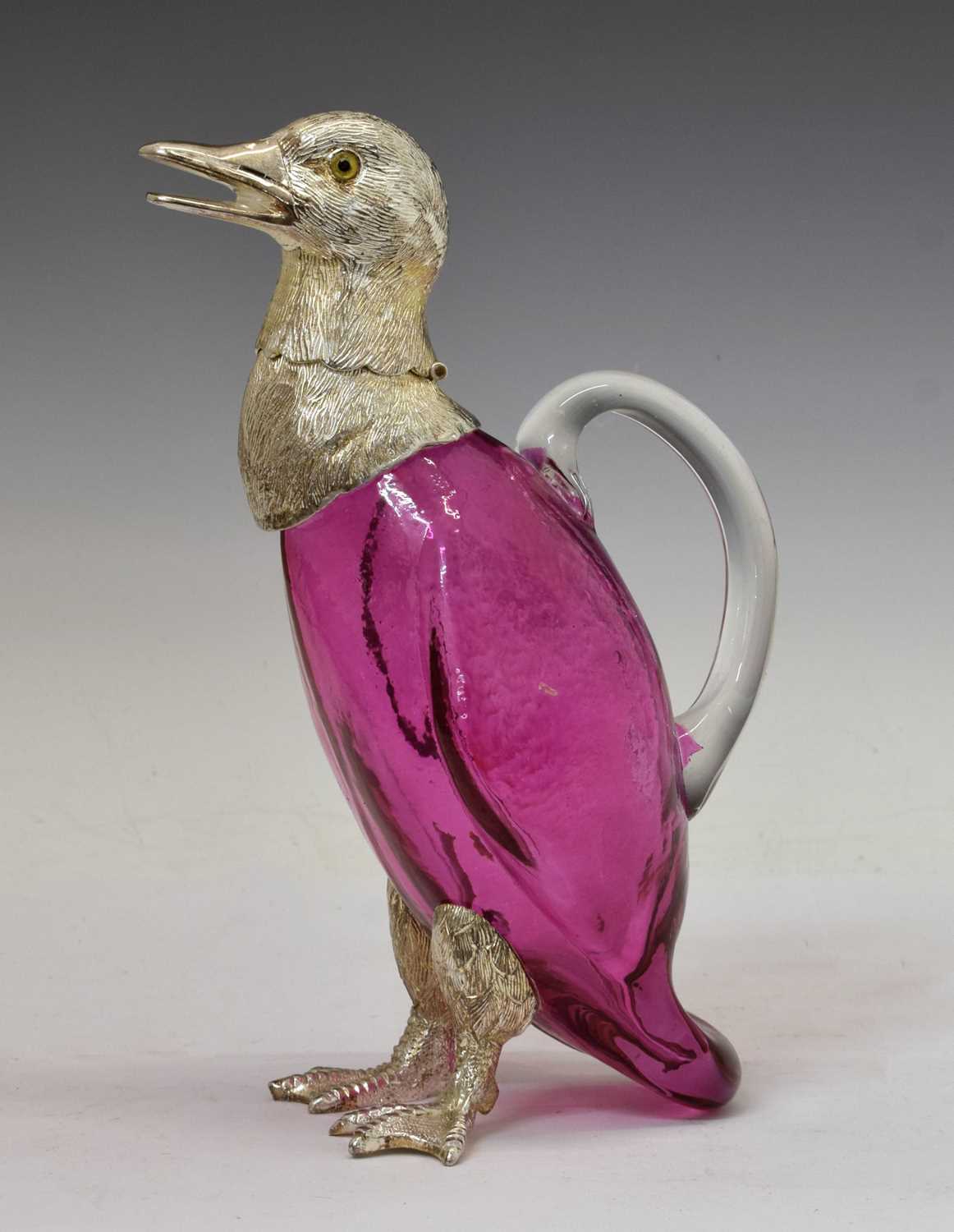 Lot 223 - 20th century novelty claret jug in the form of a duck
