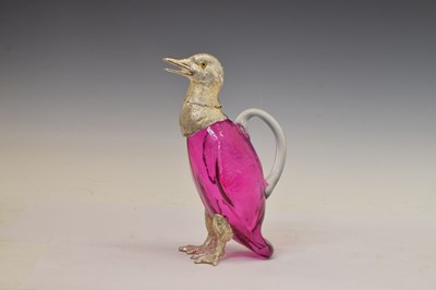 Lot 223 - 20th century novelty claret jug in the form of a duck
