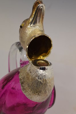 Lot 223 - 20th century novelty claret jug in the form of a duck
