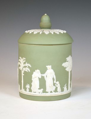 Lot 331 - 19th Century Wedgwood green jasperware biscuit barrel